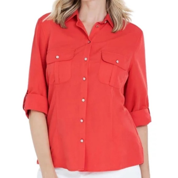 H&M Red Semi-Sheer Button Down - Picture 1 of 7